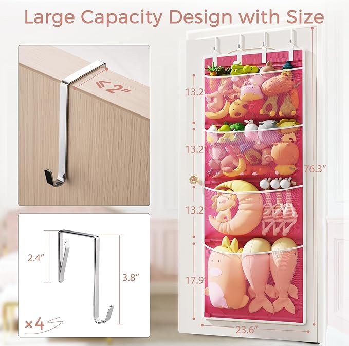 Criusia Over the Door Hanging Organizer, Extra-Large Door Storage Organizer with 4 Deep Mesh Pockets, Space-Saving Hanging St