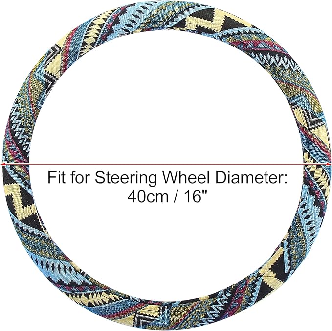 X AUTOHAUX 40cm 16 Inch Universal Steering Wheel Cover for Cars Trucks SUV Ethnic Style Multicolor Printing Pattern