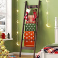 Hzuaneri Blanket Ladder for Living Room, Decorative Quilt Rack with 4 Removable Hooks, 6-Tier Farmhouse Ladder Holder Shelf O
