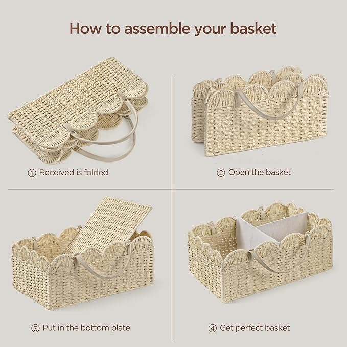 HBlife Baby Diaper Caddy, Paper Rope Storage Baskets Nursery Bin with Removable Divider, Portable Car Organizer for Diapers, 