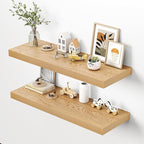 Dreamland 40" Floating Shelves for Wall, 12" Deep Thicker Oak Floating Shelves, Wall-Mounted Shelves for Bedroom, Living Room