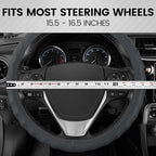BDK Genuine Gray Leather Steering Wheel Cover for Car, Large 15.5-16 inch – Ergonomic Comfort Grip for Men & Women, Car Steer