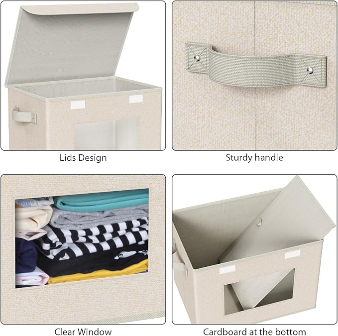 Univivi Collapsible Stackable Storage Bins with Lids [4-Pack] Foldable Fabric Closet Organizer Basket, Closet Organizers and 