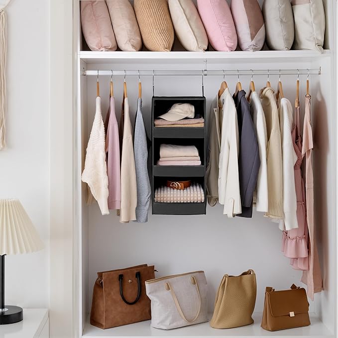 GRANNY SAYS 3-Shelf Hanging Closet Organizer, Collapsible Closet Hanging Shelves, Nursery Hanging Organizer, Black, 29 ½" H X