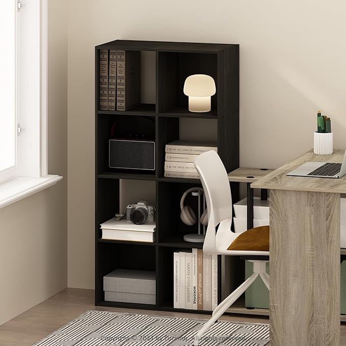 Furinno PELLI Book Shelf, 8-Cube Bookshelf, Horizontal Cube Storage Organizer Bookcase, 11.7 x 23.7 x 47, for Living Room, Be
