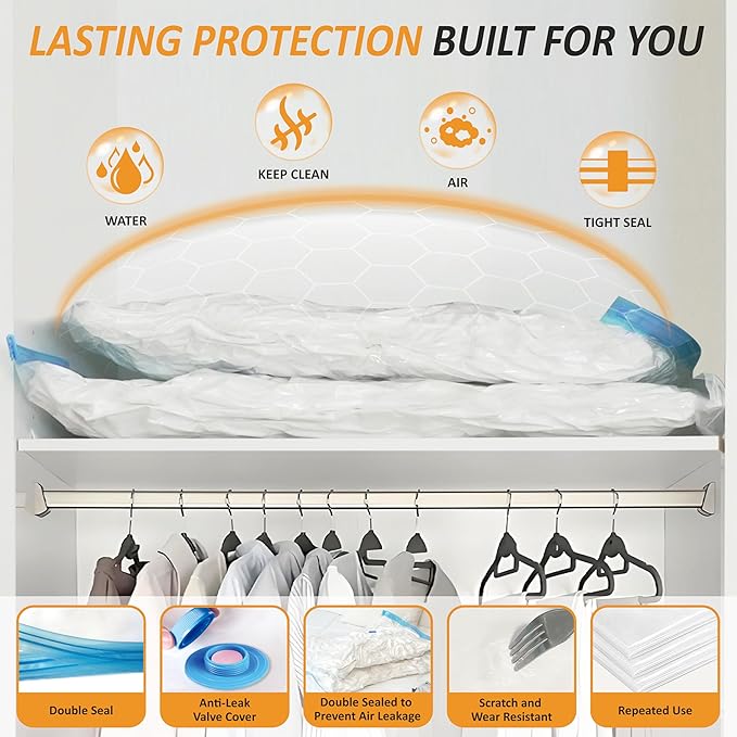 Cozy Essential Vacuum Storage Bags, 80% Compression Vacuum Seal Space Saver Plastic Packaging Bags for Clothes, Blankets, Pil