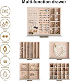Frebeauty Clear Lid Jewelry Box,5-Layer Jewelry Organizer with Drawer,PU Leather Jewelry Organizers and Storage,Jewelry Boxes