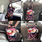 Waterproof Car Trash Bag Reusable Portable Garbage Can with Drawstring Top Adjustable Hanging Strap Leakproof & Washable for Cars SUVs & Trucks (Small Flowers)
