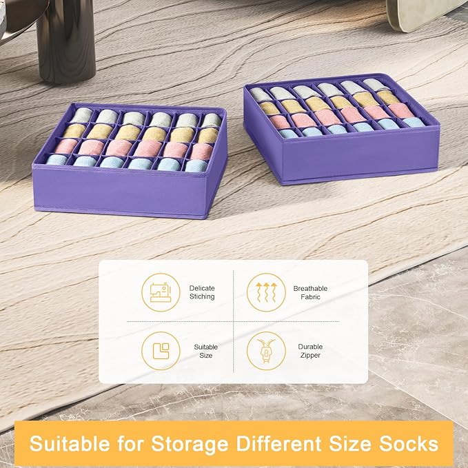 Joyoldelf Sock Drawer Organizer Divider 2 Packs Underwear Organizer, 24 Cell Closet Organizers and Storage Organizer Sock Hol