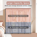 Wardrobe Closet, Quick and Easy Assembly, Black Large Capacity Portable Closet with 4 Hanging Rods 8 Storage Shelves and 8 Si