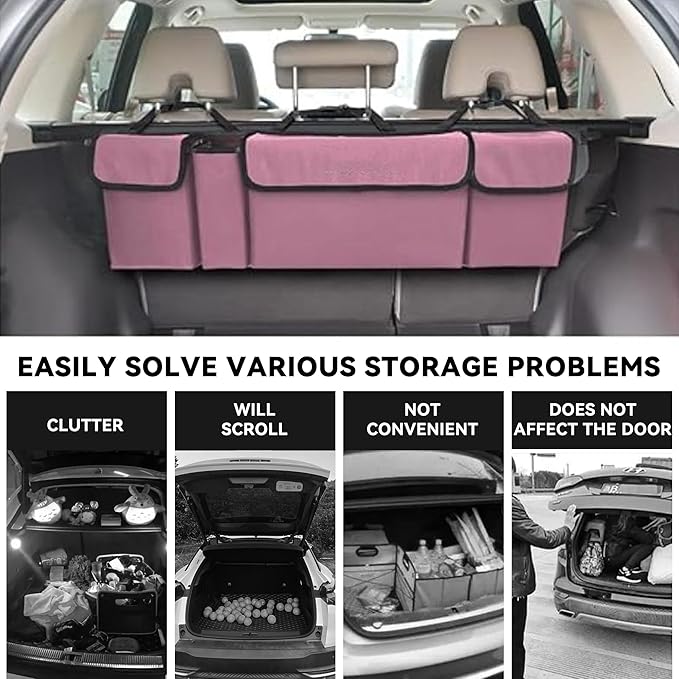 Car Trunk Organizer, Backseat Hanging Large Storage with Adjustable Straps,Waterproof PVC Collapsible Cargo Bag, Car Interior