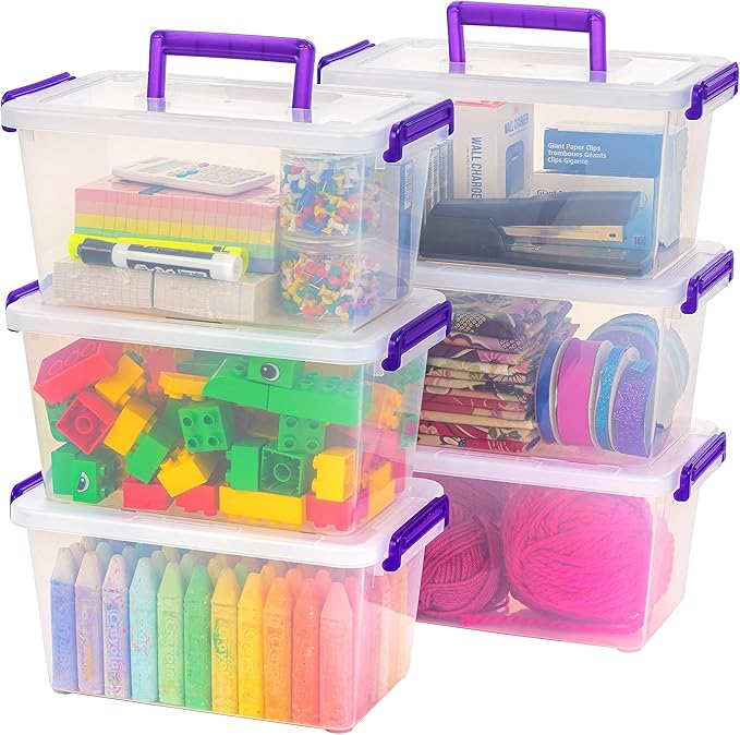 IRIS USA 5 Qt. Plastic Craft Storage Container Bins with Lids, 6 Pack, Small Art & Office Supply Organizer Tote, Sensory Bins