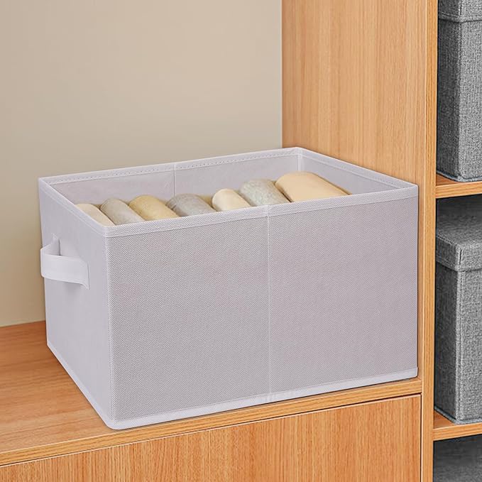JAKAGO Fabric Storage Bins set of 4 Rectangle Storage Baskets with Handle Foldable Closet Organizer for Clothes Towel bedding