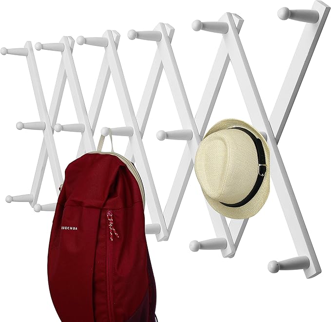 WEBI Accordion Wall Hanger,Expandable Wooden Hat Rack for Wall Mounted Coat Rack,Accordion Hat Hooks Holder for Baseball Caps