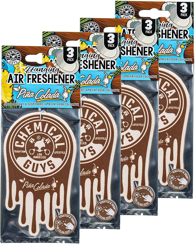 Chemical Guys Car Fresheners, Hanging Air Fresheners - Pina Colada Scent for Cars, Trucks, SUVs, RVs, Home, Office, Work, Dor