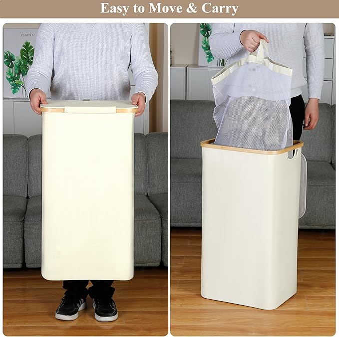iEGrow Laundry Basket with Lid, 110L Large Laundry Hamper with Handle and Lid, Collapsible Clothes Basket Organizer with Remo