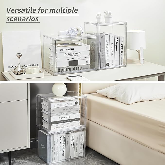 LXLXXL Cube Storage Organizer Acrylic Book Case Display Case Box Stackable Book Storage Containers With Magnetic Door Clear P
