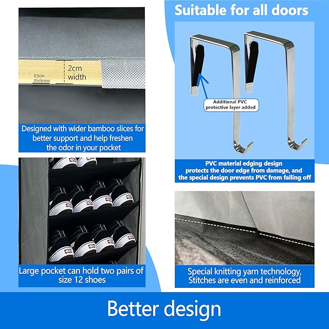 Shoe Organizer,70 Pounds Large Capacity,20-30-Pair Over The Door Shoe Organizer,10 Tiers Shoe Rack for Closet,New Upgrade Ant