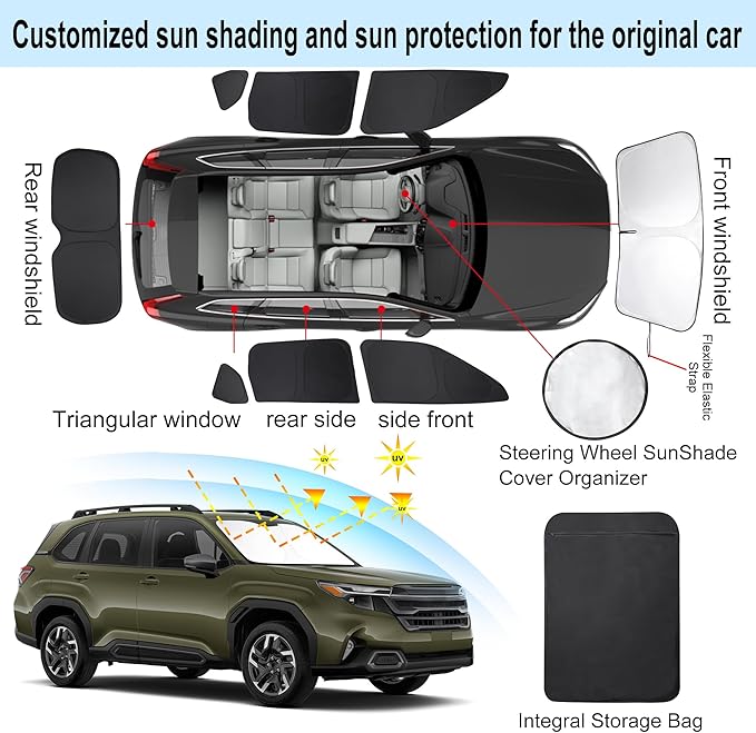 Windshield Sun Shade Car Windshield Foldable Full Windows Coverage Custom Fit for Su-baru Forester 2025 2026 Accessories Car Window Shades Block Sun UV Rays 8PCS