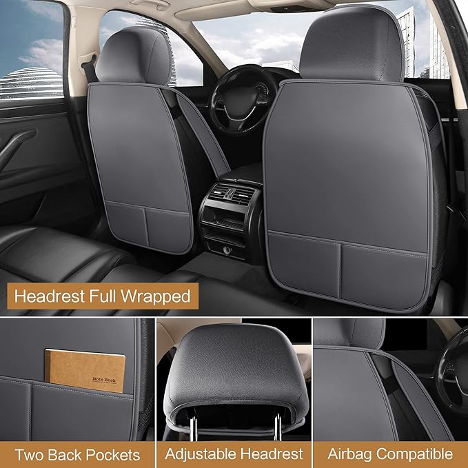 Leather Car Seat Covers Front Set, Waterproof Faux Leather Seat Covers for Cars, Non-Slip Car Interior Covers Universal Fit f