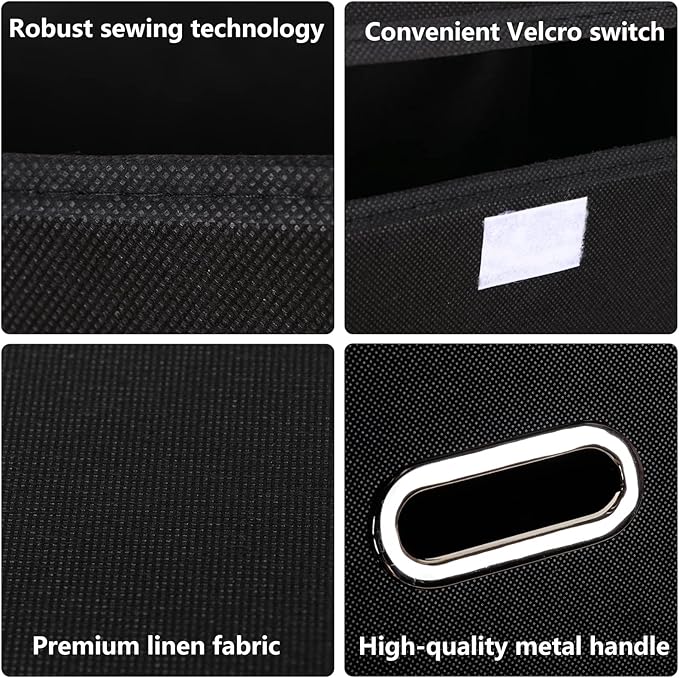 Fabric Foldable Collapsible Storage Cube Bin Organizer Basket with Lid, Handles, Removable Divider for Home, Closet (Black, 3