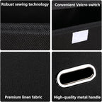 Fabric Foldable Collapsible Storage Cube Bin Organizer Basket with Lid, Handles, Removable Divider for Home, Closet (Black, 3