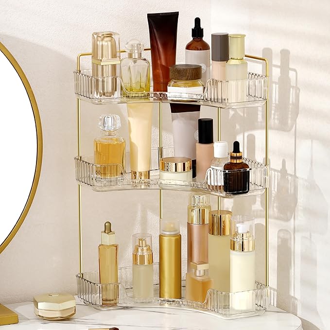 Corner Bathroom Counter Organizer Bathroom Countertop Shelf Makeup Organizer for Vanity Perfume Tray for Corner Storage (3 Ti