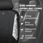 CAR PASS Oxford Bling Diamond Car Seat Covers Full Set Interior Sets, Waterproof Shining Glitter Sparkly Crystal Universal Ar
