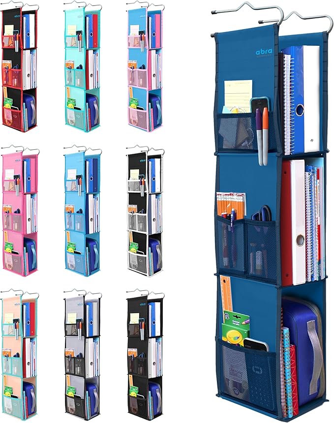 ABRA® 3 Shelf Hanging Locker Organizer for School, Gym, Work, Storage | Wide Shelves 6.5”x 9”| Eco-Friendly Fabric Healthy fo