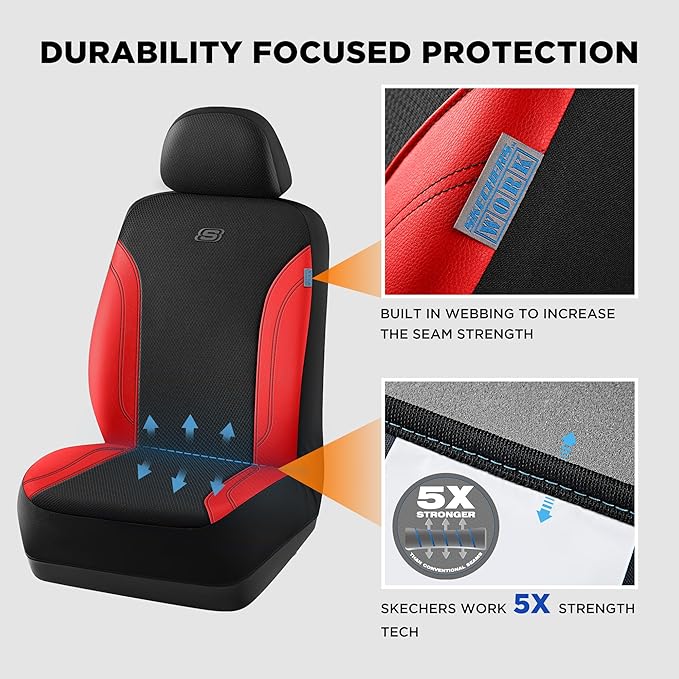Skechers Car Seat Covers, Work Leather Seat Covers 5-Times Stronger Built-in Webbing, Oxford Fabric Seat Cover Full Sets, Air