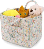 Storage Basket Boho Fabric Large Collapsible Floral Laundry Nursery Hamper Portable Folding Storage for Clothes Toys (Blue Fl