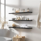 PHPH 48 Inch Wood Floating Shelves for Wall, Wooden Wall Shelves for Bedroom, Set of 4 Black