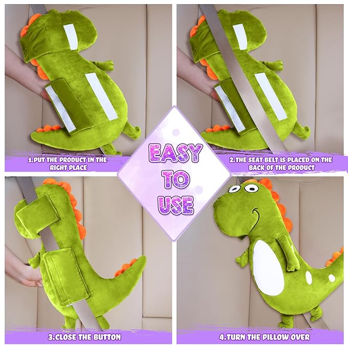 Tuanse 4 Pack Car Seat Belt Covers for Kids Seatbelt Pillow Unicorn Dinosaur Baby Car Seat Strap Covers Head Rest Support Shoulder Pads for Baby Girls Boys Travel