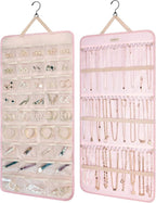 BAGSMART Hanging Jewelry Organizer Storage Roll with Hanger Metal Hooks Double-Sided Jewelry Holder for Earrings, Necklaces, 
