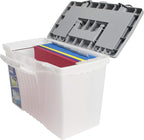 Storex Portable File Box with Organizer Lid, 17.13 x 9.63 x 11 Inches, Frosted/Silver (STX61511U01C)