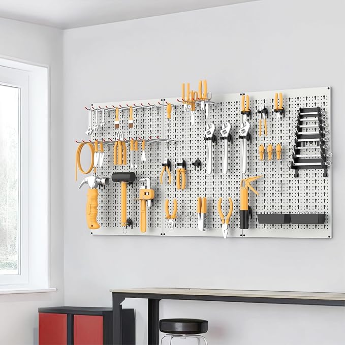 WALMANN Metal Pegboard Tool Organizer Boards with Pegboard Hooks, 24x48 in Tools Organizer Pegboard for Garage, Workbench, Pe