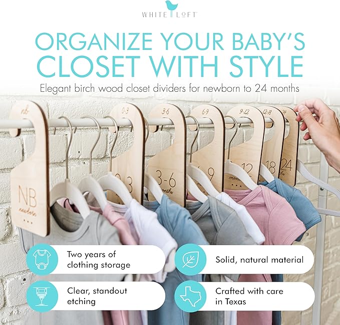 Baby Clothes Organizer – Baby Clothes Dividers for Closet – Wood Size Dividers for Newborn to 24 Months, Nursery Organizer, L