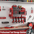 SUNALLY Power Tool Organizer, Heavy Duty Wall Mount Tool Organizer 3 Layers with 4 Drill Holders, Garage Tools Storage Rack w
