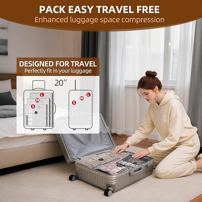 18 Pack Travel Vacuum Bags for Clothing,Compression Seal Packing Cubes for Suitcase Backpack,Vacuum Seal Bags for Clothing,Ca