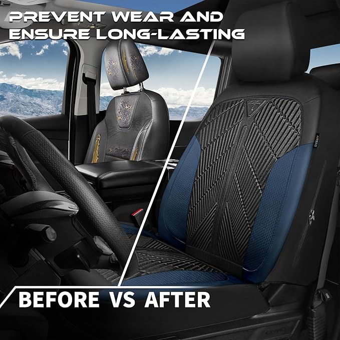 CAR PASS Waterproof Black Blue Car Seat Covers Front Seat Covers Neoprene Wetsuit,All-Weather Non-Slip Durable,Universal Fit 