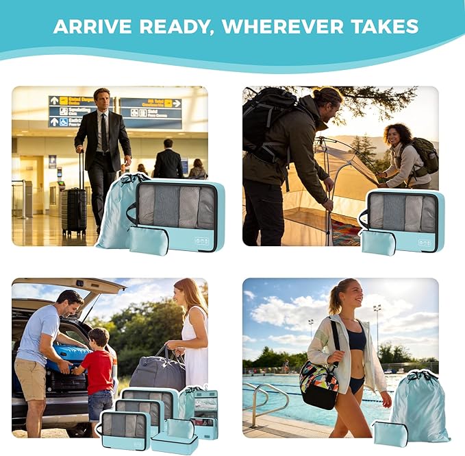 Compression Packing Cubes Set, Versatile 8pc Travel Essential Packing System- Lightweight Travel Organizers for Family & Busi