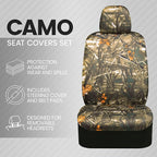 BDK Hunter Camo Car Seat Covers Full Set with Camo Steering Wheel Cover and Seat Belt Cover Pad – Forest Camouflage Pattern, 
