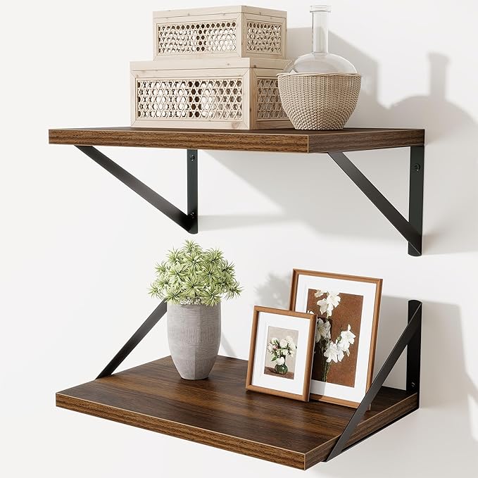 Deep Floating Shelves,16" Wx10 D Floating Shelves for Wall Set of 2,Heavy Duty Wood Floating Shelf with Metal Bracket,Wall Mo