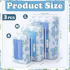 Shinylin 3 Set Blue Floral Compression Packing Cubes for Travel Small Medium Large Luggage Packing Organizers Toiletries Bag 