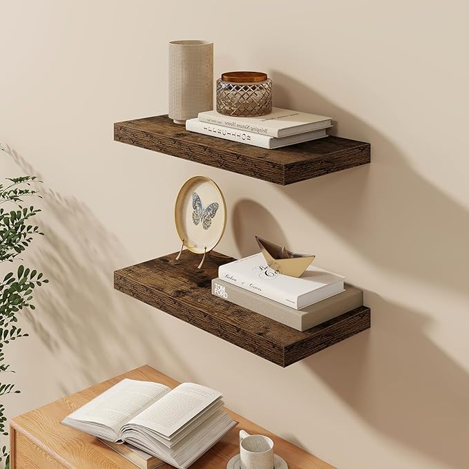 24"W x 9.3"D Floating Shelves for Wall, Wall Mounted Bathroom Shelves 2 Pack Deep Floating Shelf for Bedroom Kitchen Living R