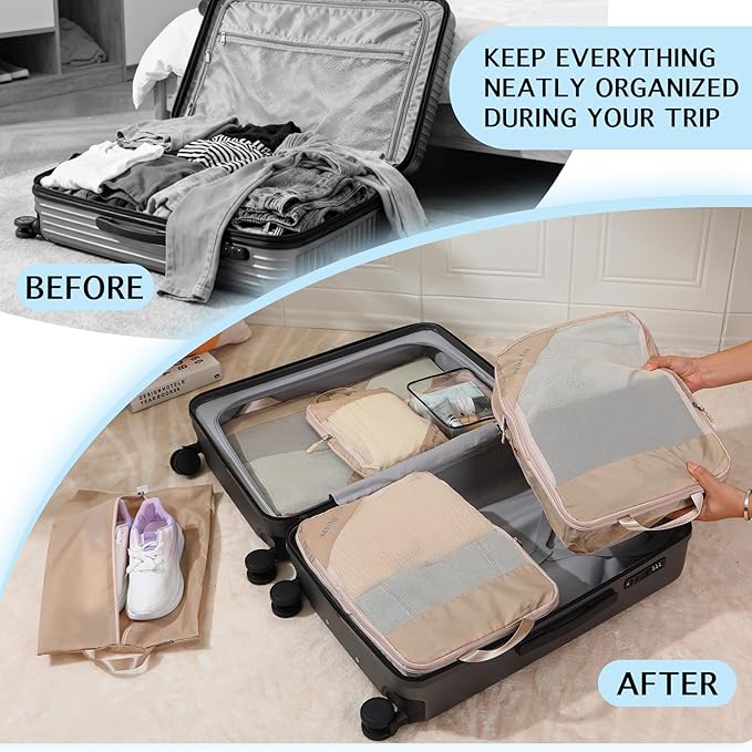PFEYRPK Lightweight Compression Packing Cubes for Suitcases, Compressible Expandable Travel Packing Organizer with Clear Toil