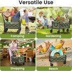 Collapsible Wagon with Wheels, 220 lbs Wagons Carts Foldable Wagon Cart with Flexible Handle, Lightweight Portable Folding Utility Grocery Shopping Cart for Grocery Sports Garden Camping, Green