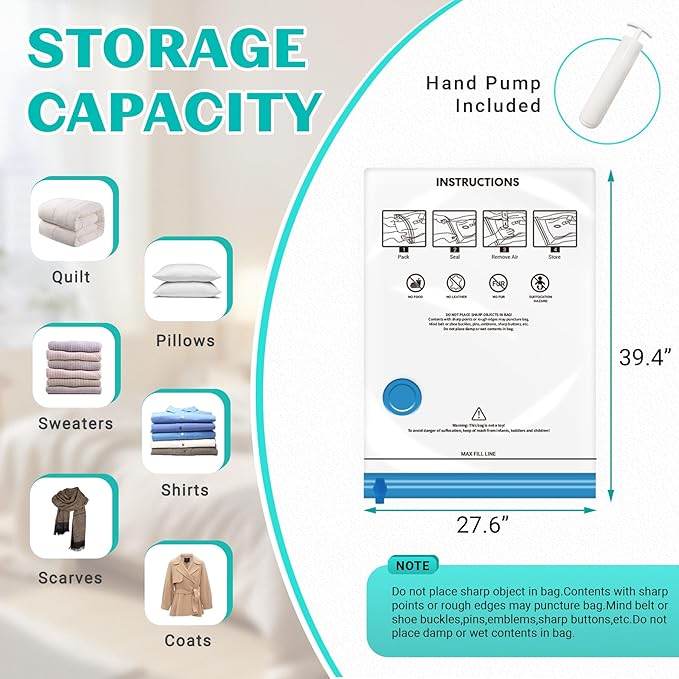 10 Pack Jumbo Space Saver Vacuum Storage Bags Seal Bags for Clothing Travel Compression Bags for Comforters Blankets Bedding 