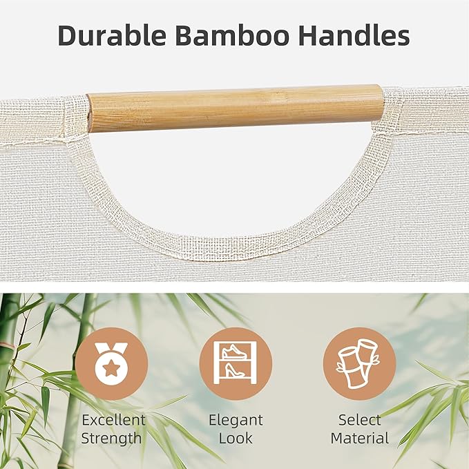 STORAGE MANIAC 2-Pack Large Laundry Hamper, 100L (26.4 Gal) Collapsible Laundry Basket with Bamboo Handles, Freestanding Wate