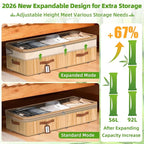Livole Bamboo Under Bed Storage with Wheels, 6-10 inches Height Adjustable Underbed Storage Containers, 92L XXXL Large Rollin